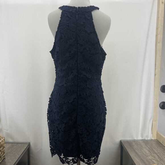 Lulu's Size Medium Love Poem Cocktail Dress Crochet‎ Lace Navy Blue Sleeveless - Picture 10 of 13
